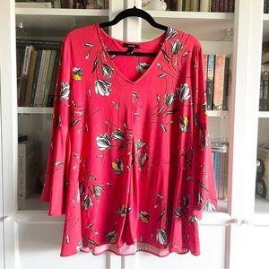 Alfani Red Floral Pleated V-neck Blouse